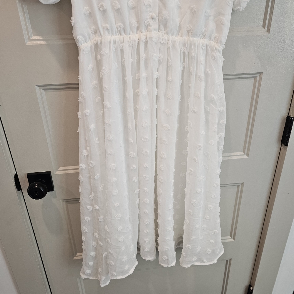 Baltic Born Mila White Swiss Dot Puff Short Sleeve Lined Dress M - Picture 8 of 12